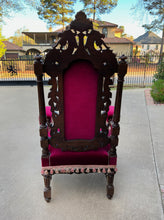 Load image into Gallery viewer, Antique French PAIR Arm Chairs Fireside Throne Chairs LARGE Red Upholstery 19thC