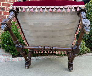 Antique French PAIR Arm Chairs Fireside Throne Chairs LARGE Red Upholstery 19thC