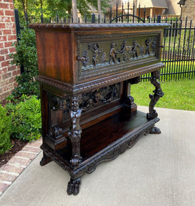 Antique French Sideboard Server Buffet Cherub Carved Oak Renaissance Drawer