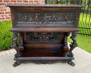 Antique French Sideboard Server Buffet Cherub Carved Oak Renaissance Drawer