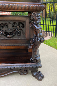 Antique French Sideboard Server Buffet Cherub Carved Oak Renaissance Drawer