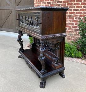 Antique French Sideboard Server Buffet Cherub Carved Oak Renaissance Drawer