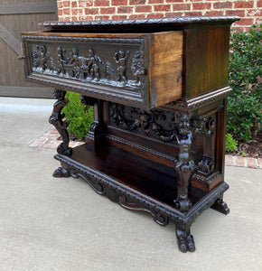 Antique French Sideboard Server Buffet Cherub Carved Oak Renaissance Drawer