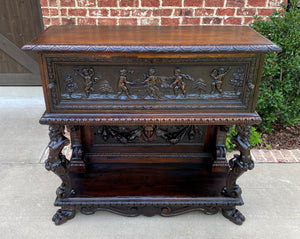 Antique French Sideboard Server Buffet Cherub Carved Oak Renaissance Drawer