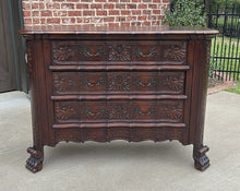 Load image into Gallery viewer, Antique French Chest of Drawers Cabinet 3-Drawer Serpentine Carved Oak w Key