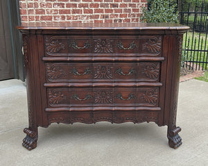 Antique French Chest of Drawers Cabinet 3-Drawer Serpentine Carved Oak w Key