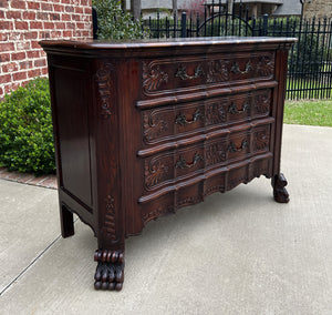 Antique French Chest of Drawers Cabinet 3-Drawer Serpentine Carved Oak w Key
