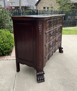 Antique French Chest of Drawers Cabinet 3-Drawer Serpentine Carved Oak w Key