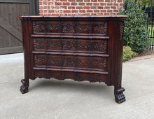 Load image into Gallery viewer, Antique French Chest of Drawers Cabinet 3-Drawer Serpentine Carved Oak w Key