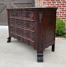 Load image into Gallery viewer, Antique French Chest of Drawers Cabinet 3-Drawer Serpentine Carved Oak w Key