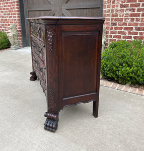 Antique French Chest of Drawers Cabinet 3-Drawer Serpentine Carved Oak w Key