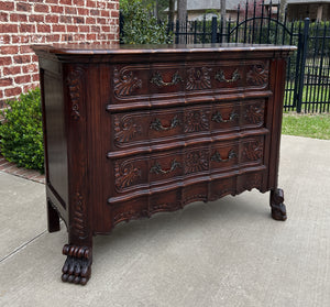 Antique French Chest of Drawers Cabinet 3-Drawer Serpentine Carved Oak w Key