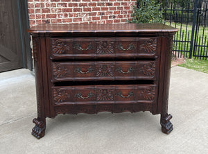 Antique French Chest of Drawers Cabinet 3-Drawer Serpentine Carved Oak w Key