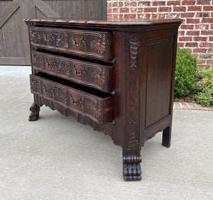 Antique French Chest of Drawers Cabinet 3-Drawer Serpentine Carved Oak w Key