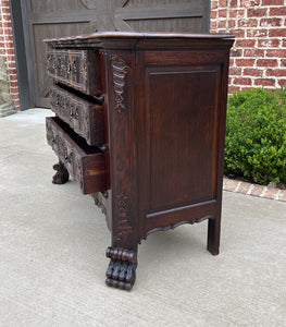 Antique French Chest of Drawers Cabinet 3-Drawer Serpentine Carved Oak w Key