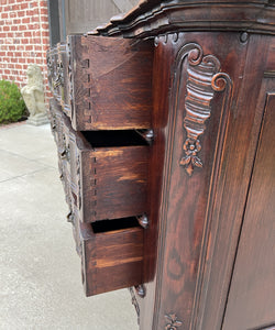 Antique French Chest of Drawers Cabinet 3-Drawer Serpentine Carved Oak w Key