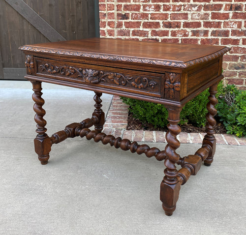 Antique French Desk Writing Table Drawer Oak Barley Twist Office Library Study