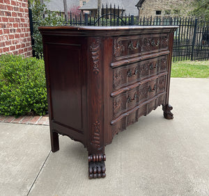 Antique French Chest of Drawers Cabinet 3-Drawer Serpentine Carved Oak w Key