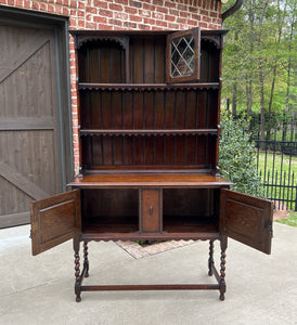 Antique English Welsh Dresser Buffet Sideboard Jacobean Barley Twist Oak Cabinet