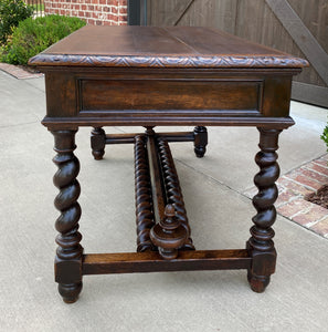 Antique French Desk Table with Drawers Oak BARLEY TWIST Library Study Office 19C