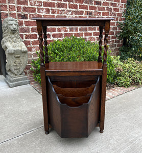 Antique English Canterbury Table Magazine Rack Bookcase Jacobean Barley Twist