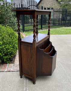 Antique English Canterbury Table Magazine Rack Bookcase Jacobean Barley Twist