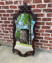 Load image into Gallery viewer, Antique English Mirror Carved Oak Frame Cherubs Trumpets Crown Wood Back