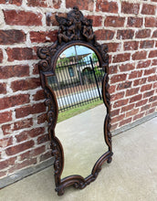 Load image into Gallery viewer, Antique English Mirror Carved Oak Frame Cherubs Trumpets Crown Wood Back