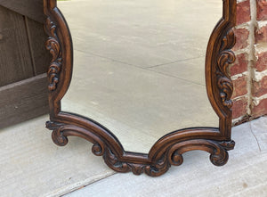 Antique English Mirror Carved Oak Frame Cherubs Trumpets Crown Wood Back