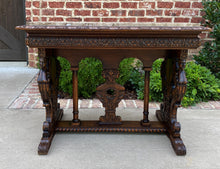 Load image into Gallery viewer, Antique French Sofa Table Marble Top Entry Foyer Console Oak Renaissance Cherubs