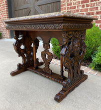 Load image into Gallery viewer, Antique French Sofa Table Marble Top Entry Foyer Console Oak Renaissance Cherubs