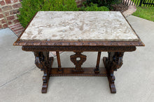 Load image into Gallery viewer, Antique French Sofa Table Marble Top Entry Foyer Console Oak Renaissance Cherubs