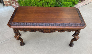 Antique French Coffee Table Paw Feet Renaissance Revival Bench Window Seat Oak