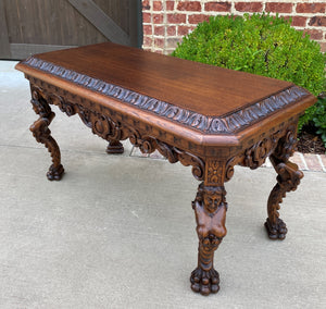 Antique French Coffee Table Paw Feet Renaissance Revival Bench Window Seat Oak