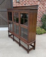 Load image into Gallery viewer, Antique English Bookcase Cabinet 3 Door Jacobean Style Barley Twist Oak c. 1920s