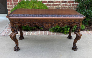 Antique French Coffee Table Paw Feet Renaissance Revival Bench Window Seat Oak