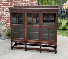 Load image into Gallery viewer, Antique English Bookcase Cabinet 3 Door Jacobean Style Barley Twist Oak c. 1920s