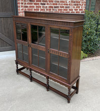 Load image into Gallery viewer, Antique English Bookcase Cabinet 3 Door Jacobean Style Barley Twist Oak c. 1920s