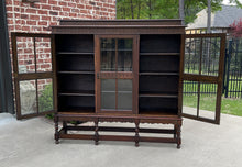 Load image into Gallery viewer, Antique English Bookcase Cabinet 3 Door Jacobean Style Barley Twist Oak c. 1920s