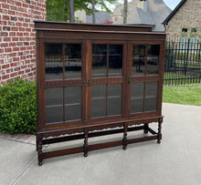 Load image into Gallery viewer, Antique English Bookcase Cabinet 3 Door Jacobean Style Barley Twist Oak c. 1920s