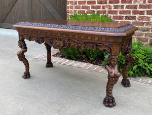 Antique French Coffee Table Paw Feet Renaissance Revival Bench Window Seat Oak