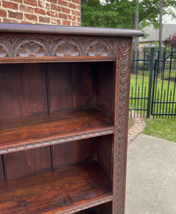 Antique English Bookcase Display Shelf Cabinet Oak SLIM Profile 49" T c. 1920s