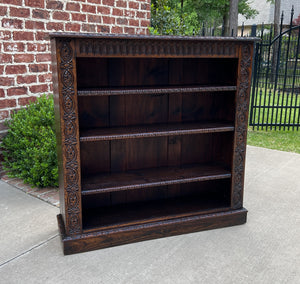 Antique English Bookcase Display Shelf Cabinet Carved Oak c. 41.5" T c. 1920s