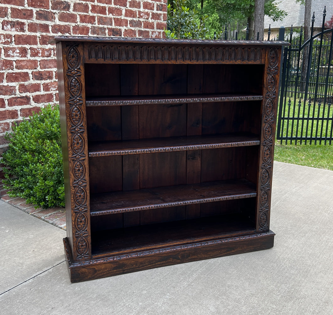 Antique English Bookcase Display Shelf Cabinet Carved Oak c. 41.5