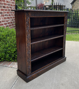 Antique English Bookcase Display Shelf Cabinet Carved Oak c. 41.5" T c. 1920s