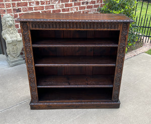 Antique English Bookcase Display Shelf Cabinet Carved Oak c. 41.5" T c. 1920s