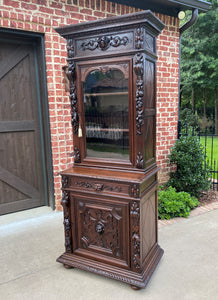 Antique French Bookcase HUNT Cabinet Dark Oak Black Forest Renaissance Display