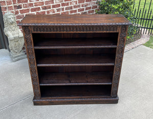 Antique English Bookcase Display Shelf Cabinet Carved Oak c. 41.5" T c. 1920s