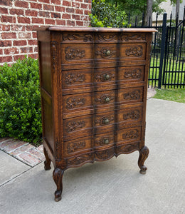 Antique French Chest of Drawers Cabinet 5-Drawer Petite Serpentine Carved Oak