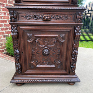 Antique French Bookcase HUNT Cabinet Dark Oak Black Forest Renaissance Display